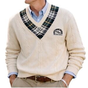 Mens Pebble Beach Invitational Golf Sweater XL Cream Cable Knit Intarsia Vintage